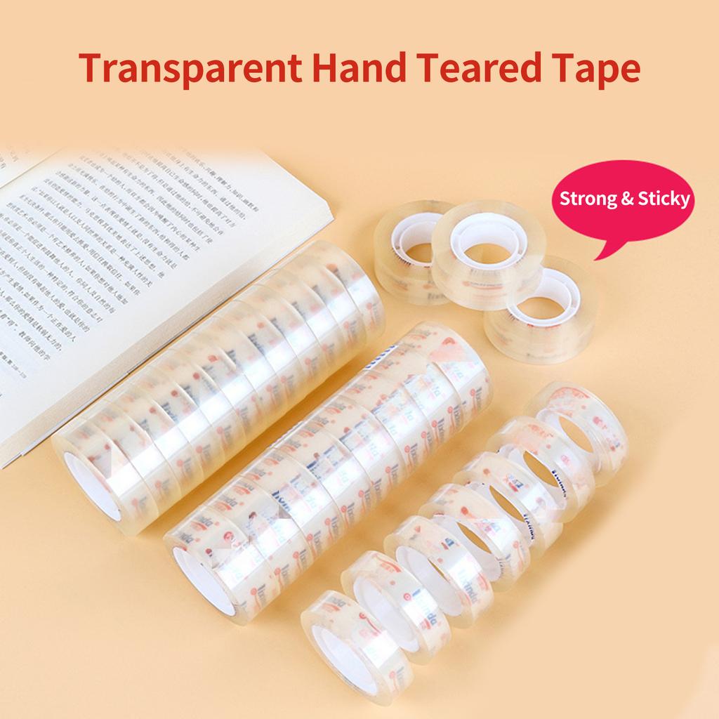 5pcsTransparent Adhesive Tape 18mm*20Y with Tape Dispenser Stationery Clear Hand-teared Tape Single-sided Strong Sticky Typo for Office Home Handcraf