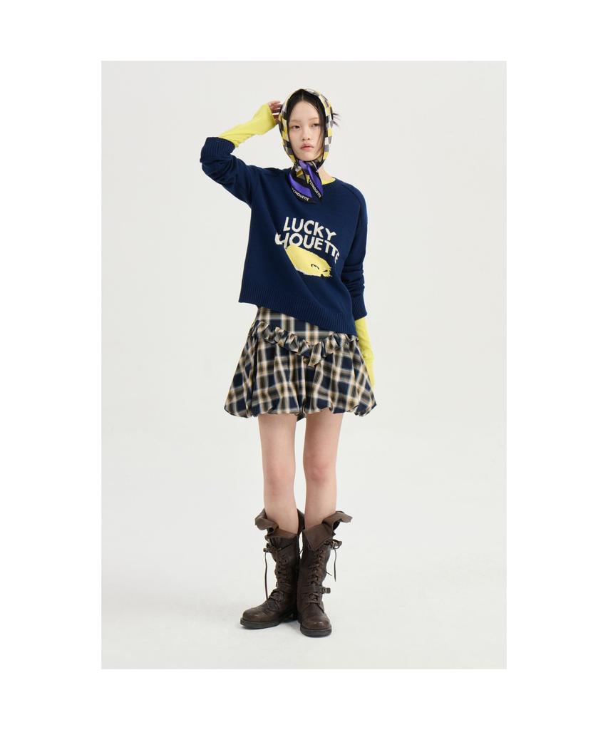 LUCKY CHOUETTE Intarsia Chouette Round Neck Pullover (Dark Navy)_Lfwas25220Nyd