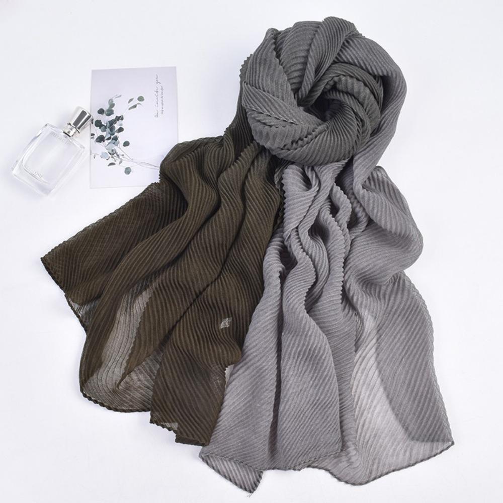 

Color-blocked Wrinkled Long Scarf Vintage Wrapped Shawl Fashion Voile Scarf Autumn Winter 2