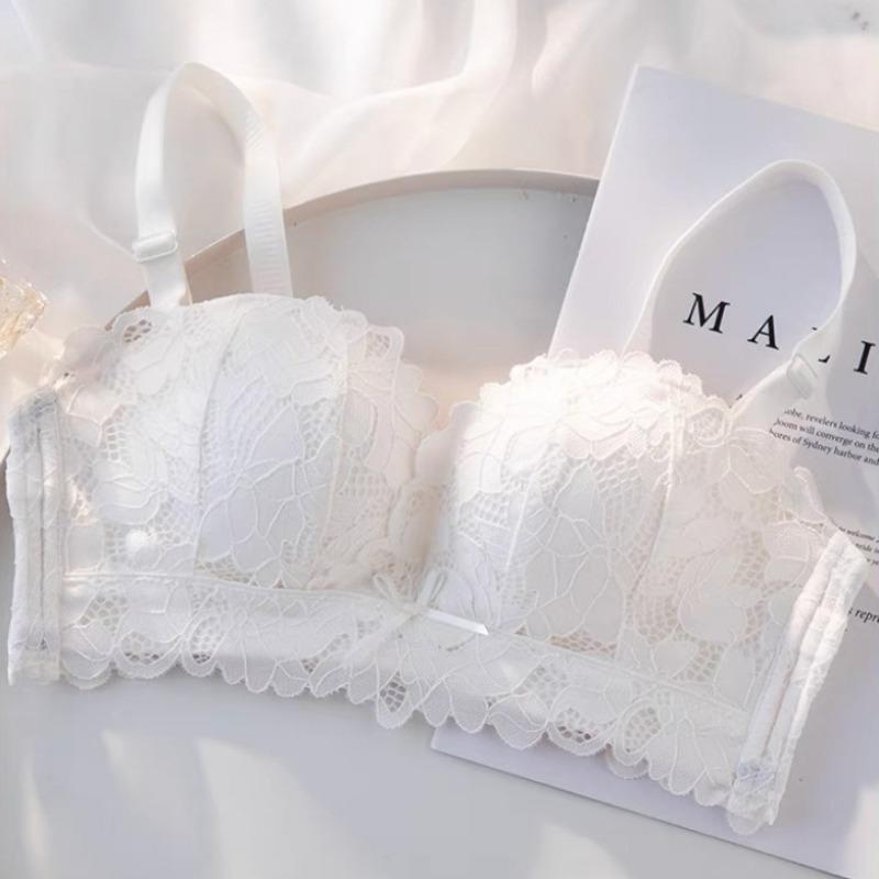 Small Chest Push-up Anti-sagging Lace Underwear Top Lift Thin Strapless Invisible Non-slip Bra Set