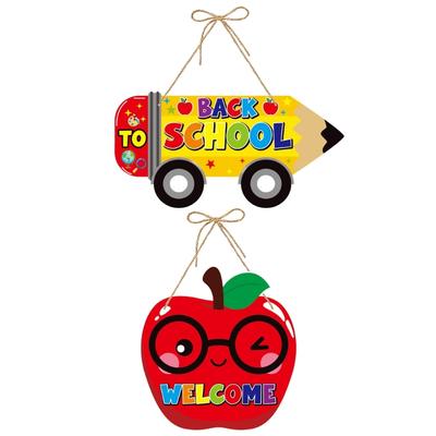 1PC/2Pcs Welcome Back To School Door Signs First Day Classroom Wall Hanging Paper Decorations Handmade Party Supplies