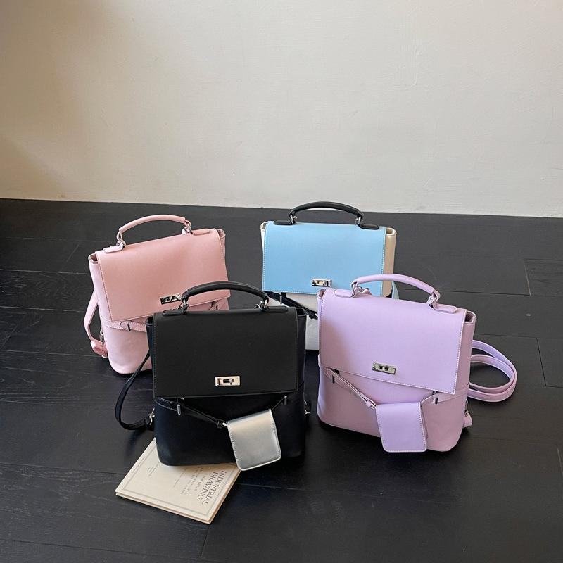 2025 spring and summer new textured handbag bag women's bag fashion shoulder messenger bag multi-purpose contrasting backpack