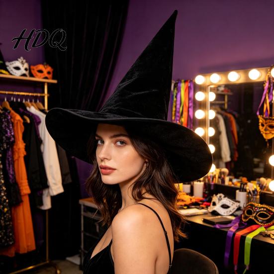 Cappello a Punta da Mago per Adulti in Velluto Cappello da Strega per Costume di Halloween con Ampio Bordo Magico Copricapo per Festival Dark Fantasy Cosplay Adulto