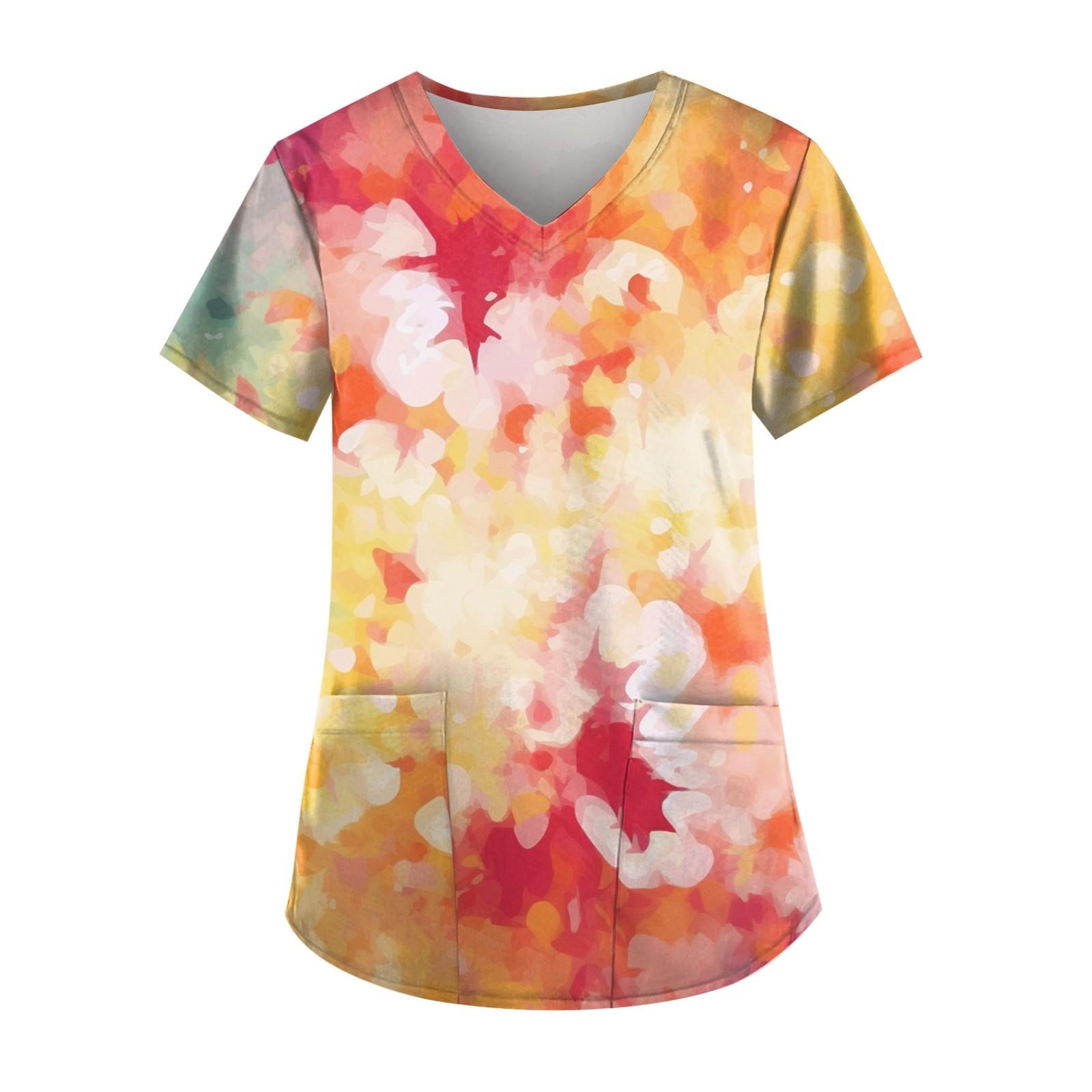 Ladies  Fashion And Leisure Short-sleeved Printed V-neck Pocket Work Clothes Jacket XL золотой
