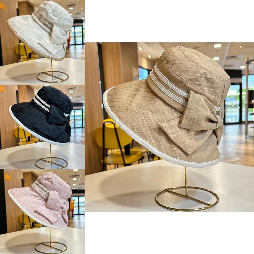 Stylish Women's Fisherman Hat With Large Brim For Spring Summer Travel Uv Protection Korean Style Bow Tie Sun Hat
