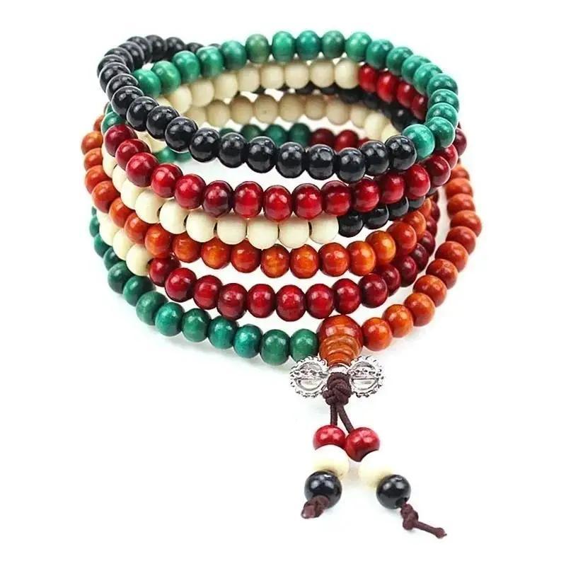 Chinese Style Multi-layer Sandalwood Buddha Prayer Beads Bracelet Praying for Blessings Safety Beads Men's Birthday Gifts