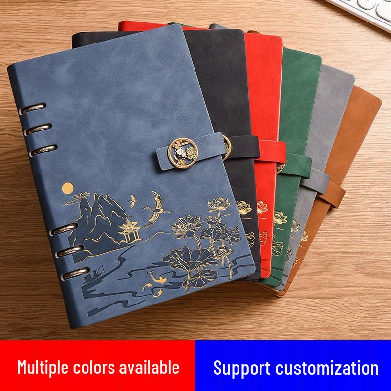 Chinese Style Business Gift Set: Loose-Leaf Notebook with Buckle and Logo