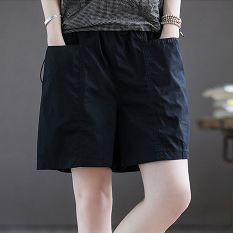 100% Cotton Short Pants Women's Summer Outside Wear High Waist Cover Thighs Show Thin Loose Five Points Casual Wide Leg Pants
