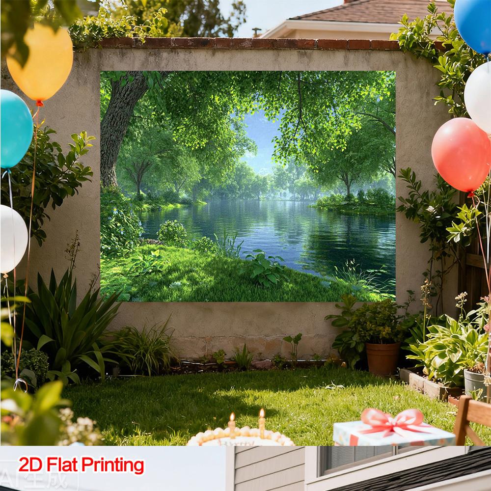 Single Piece 2D Flat Printing Loch Fyne Forest Peaceful Scenery Photographic Background Polyester Fabric