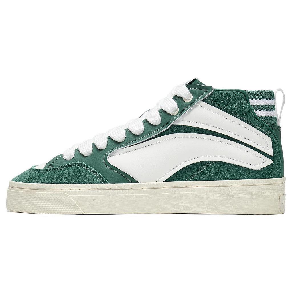 Li Ning Wave 180 VNTG Slip Resistant Abrasion Resistant Mid top Skateboard Shoes Men's Green White AECT051-2