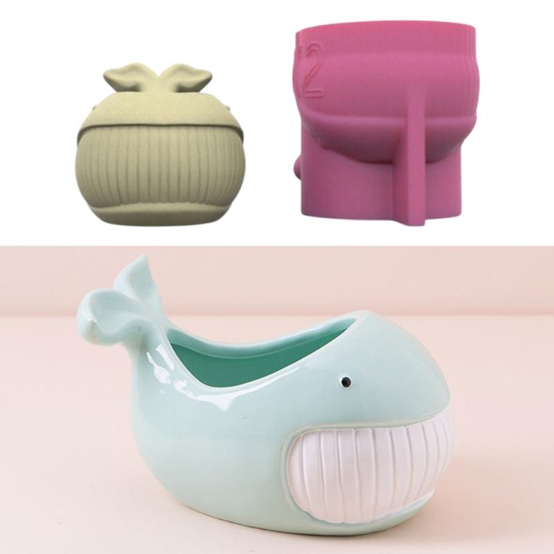 Whale Silicone Molds Succulent Plant Pots Moulds Whale Shape Planter Crafting Molds Silicone Texture for Hand-Making