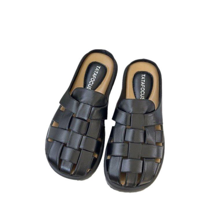 Woven pig cage shoes women's summer thick soles without heels lazy shoes new spring and autumn super fire bag head half slippers