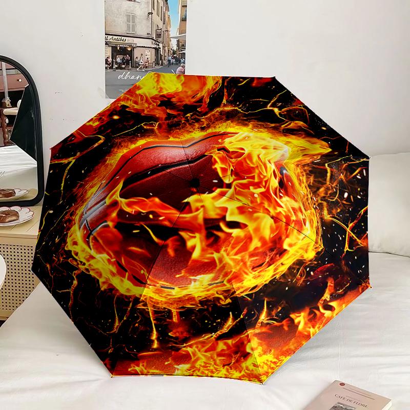 Flaming Football Artwork Umbrella 8-Frame for Travel, Camping, Casual Lightweight Portable Umbrella, Essential for Every Family Holidays Gift