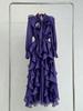 Pleated Designer Cake Skirt Dress with Ruffle and Belted Waist