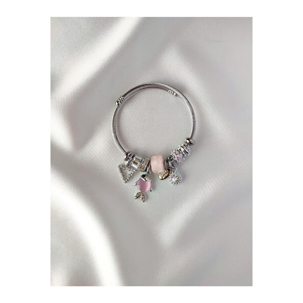 White Steel Bracelet With Charm And Fish