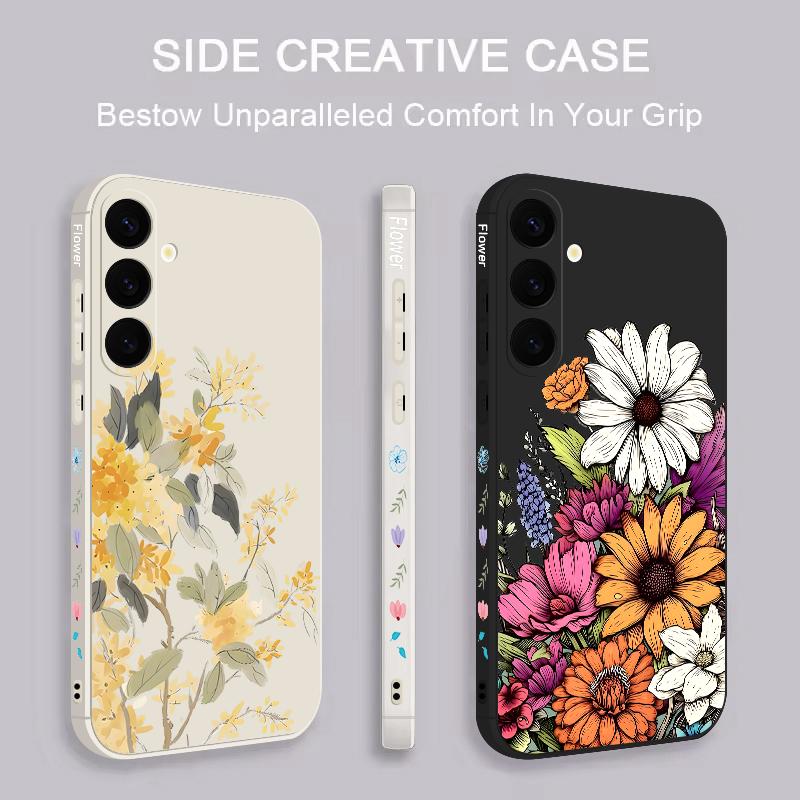 Colorful Flower Print Lanyard Phone Case For Samsung Galaxy A57 A17 A56 A16 A55 A15 A36 S25 FE S26 S24 S23 S22 Ultra Soft Cover
