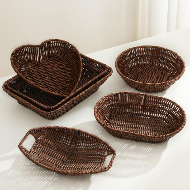 Imitation Rattan Tray Fruit Basket Bread Tray Deep Fried Food Tray 100pcs Lace Oil Absorbent Paper