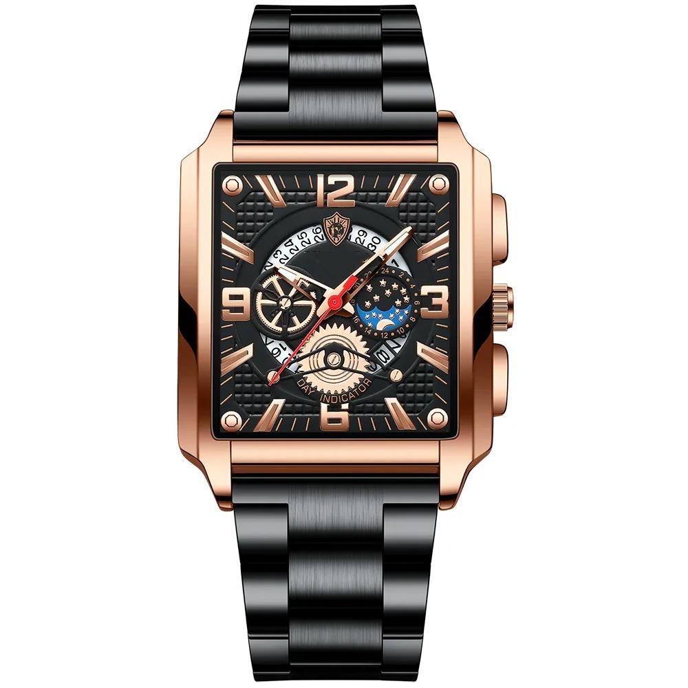 

Чоловічий квадратний водонепроникний спортивний кварцовий годинник з нержавіючої сталі. Бізнес-наручний годинник