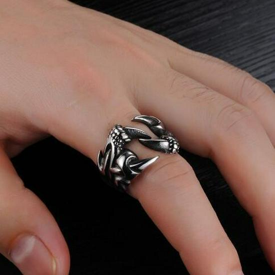 2025 Men's Korean Style Alloy Dragon Claw Signet Ring - Domineering Open Pinky Ring, Retro Jewelry with Personality