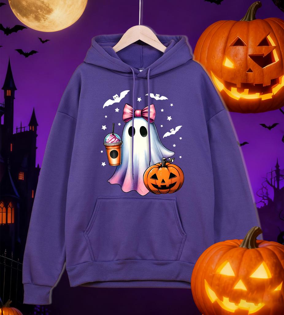 Ghosts Who Enjoy Drinking Beverages Print Men Hoody Autumn Fleece Hoodies Hip Hop Loose Streetwear All-Match Comfortable Clothes