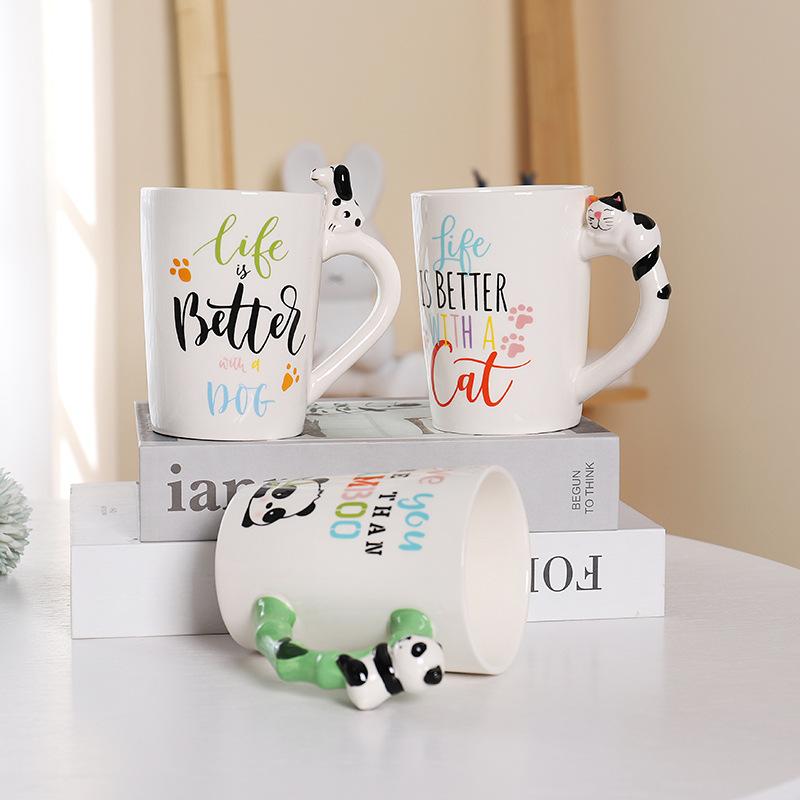 Cute Animal Handle Ceramic Mug,Stylish Restaurant Coffee Mugs, Office Breakfast Milk Mug, Fun Tea Cup, Christmas Gift Water Cups