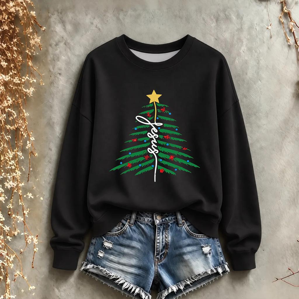 Women's Christmas Print Crewneck Sweatshirt Long Sleeve Casual Holiday Pullover