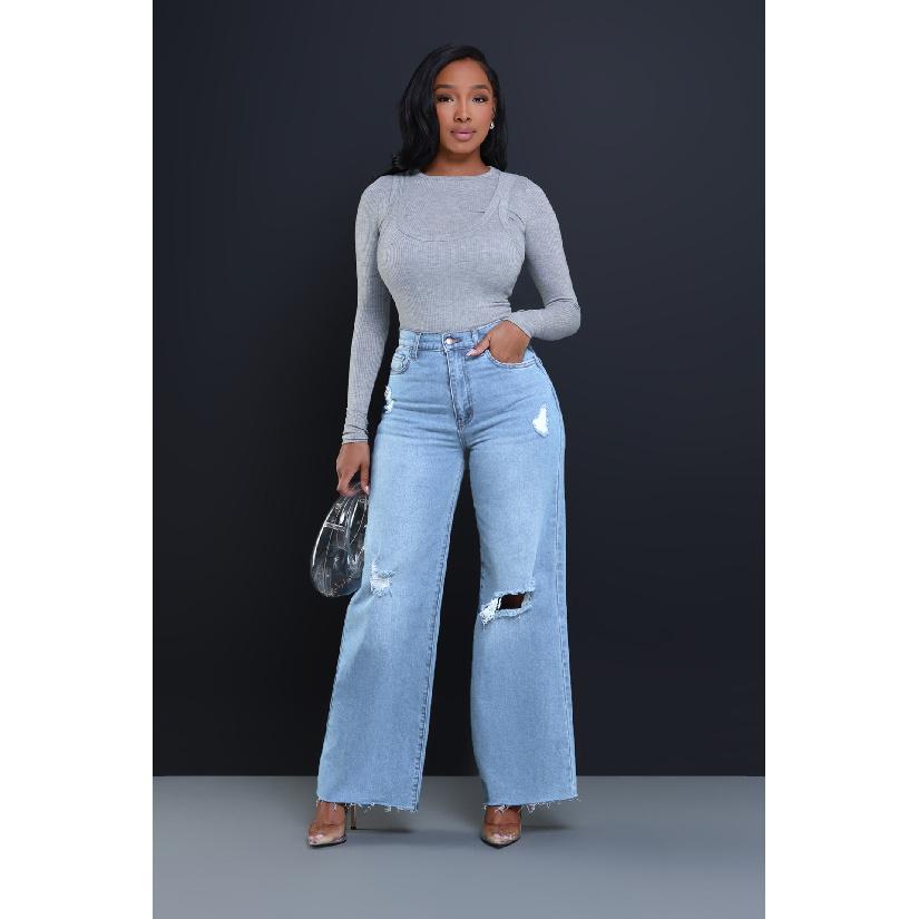 

Ripped jeans for women, high-waisted, loose, straight-leg, wide-leg pants XXL світло-синій колір