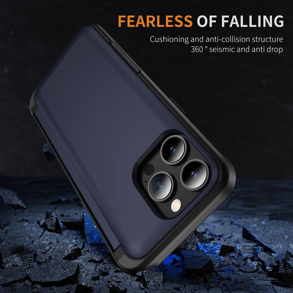 For iPhone 15 Pro Case TPU+PC Phone Shell with Card Slot and Flip Kickstand