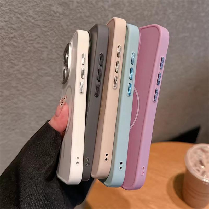 Metal lens frame magsafe charging phone case for iPhone 16 15 14 13 12 11 Pro Max magnetic liquid silicon back cover
