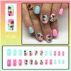 24x Short Square False Nail Coconut Tree Press On Nail Gradient Acrylic Nail Glossy Full Cover Stick On Nail for Woman