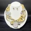 European-American Geometric Necklace & Earring Set - French Retro Style with Pearls for Formal Wear