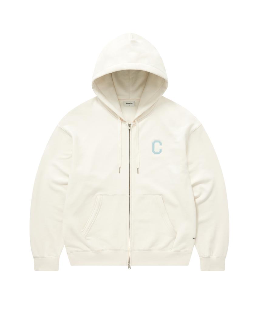 COVERNAT C Logo Zip-Up Hoodie Ivory