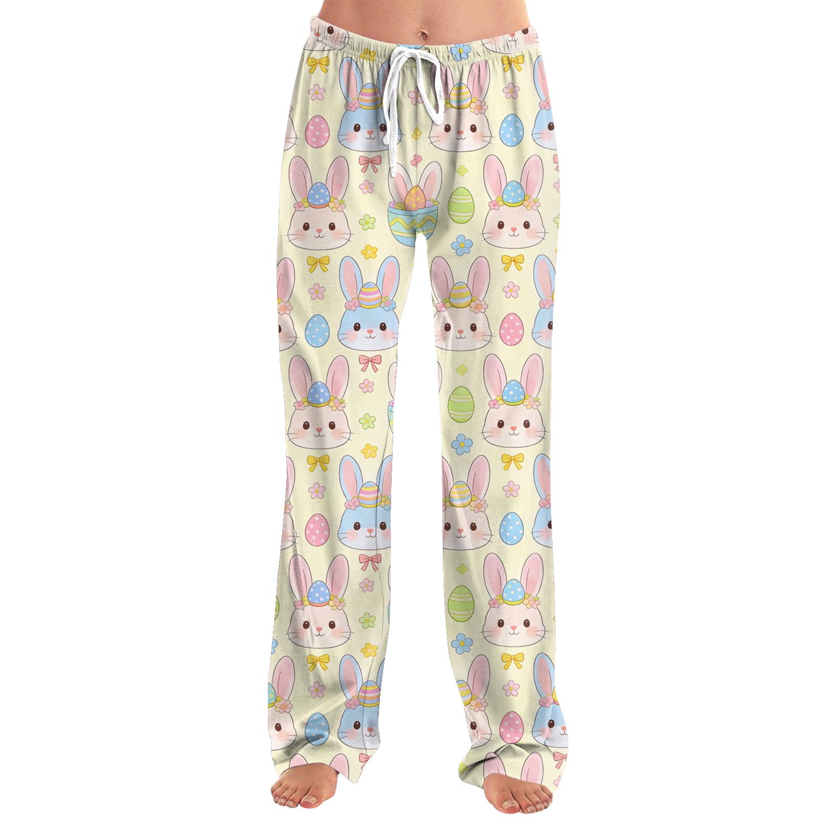 Women s fashionable loose casual Easter cartoon printed casual pants L зелёный