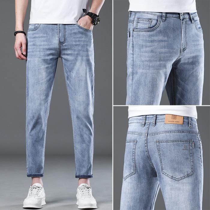 Summer Light-colored Thin Nine-point Pants Slim Straight-leg Pants Korean Style Jeans Men