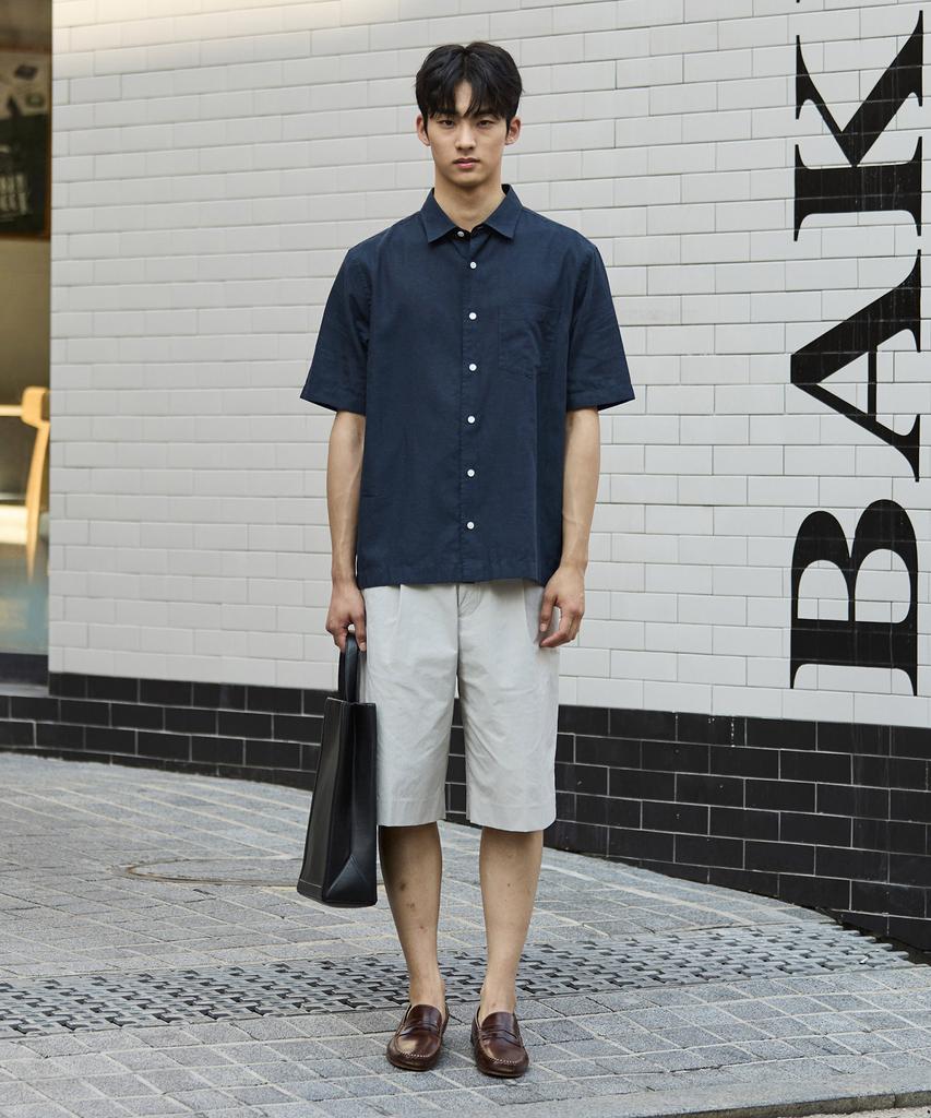 STCO Gentlemens Philosophy [Mother-Of-Pearl Buttons] Soft Linen Short Sleeve Shirt_Navy (Regular Fit)_Jdsxz56Csn