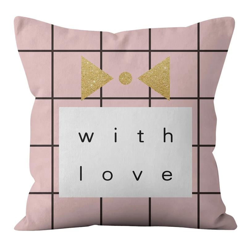 Rosa und schwarze geometrische Buchstaben bedruckte Sofakissenbezug Kissenbezug Heimdekoration Party Auto Bettwäsche