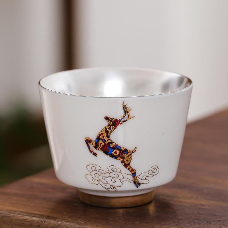 NEW Enamel Color 999 Pure Silver Inner Liner Ruihe Kung Fu Tea Master Cup Home Set Gift Box