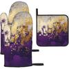 Cute Black Mushroom Fairy Tale Oven Mitts and Pot Holders Sets of 3, Heat Resistant Black Hot Pads Witchy Oven Gloves for Cooking Grilling Baking
