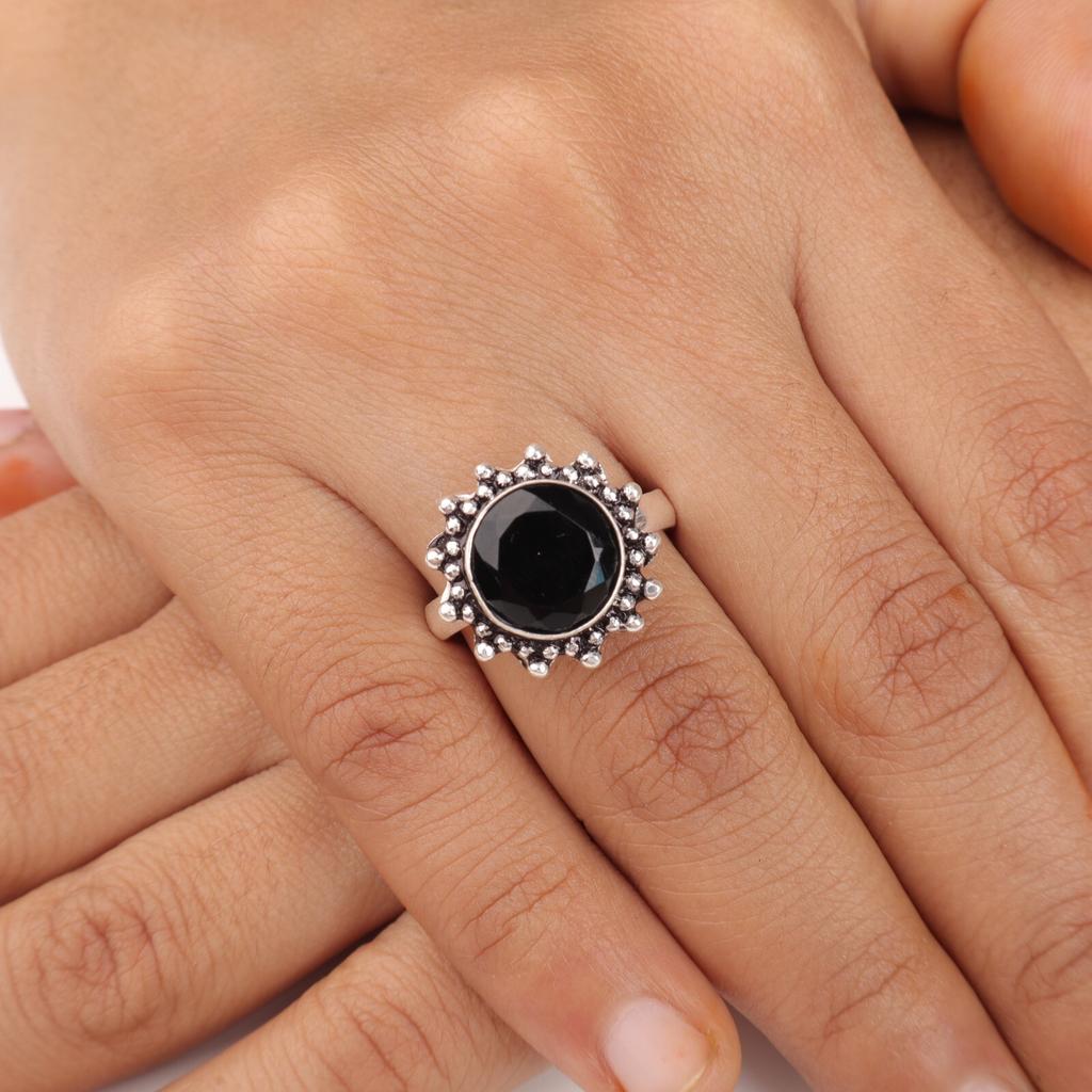 Black Onyx Gemstone 925 Sterling Silver Jewelry Handmade Bohemian Ring For Wife RR-7-18