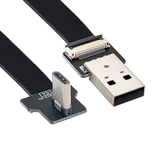 Cablecc Right Angle USB Male To Male Data Flat Slim FPC Cable for and Phones 2.0 Type-A USB-C Type-C (200cm) FPV, Discs,