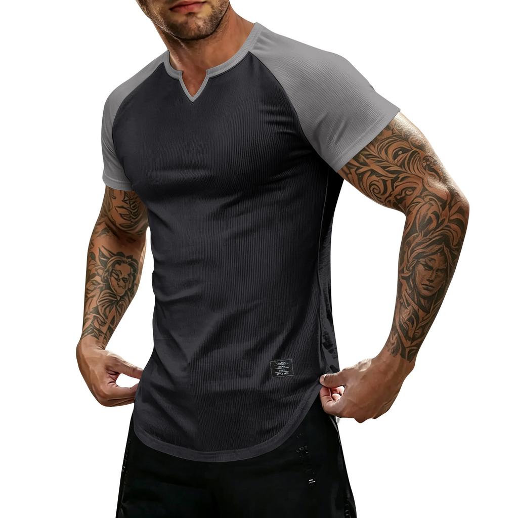 T-shirt da uomo leggera a maniche corte con scollo a V, vestibilità muscolare, traspirante, per palestra, allenamento, vestibilità slim, maglietta estiva