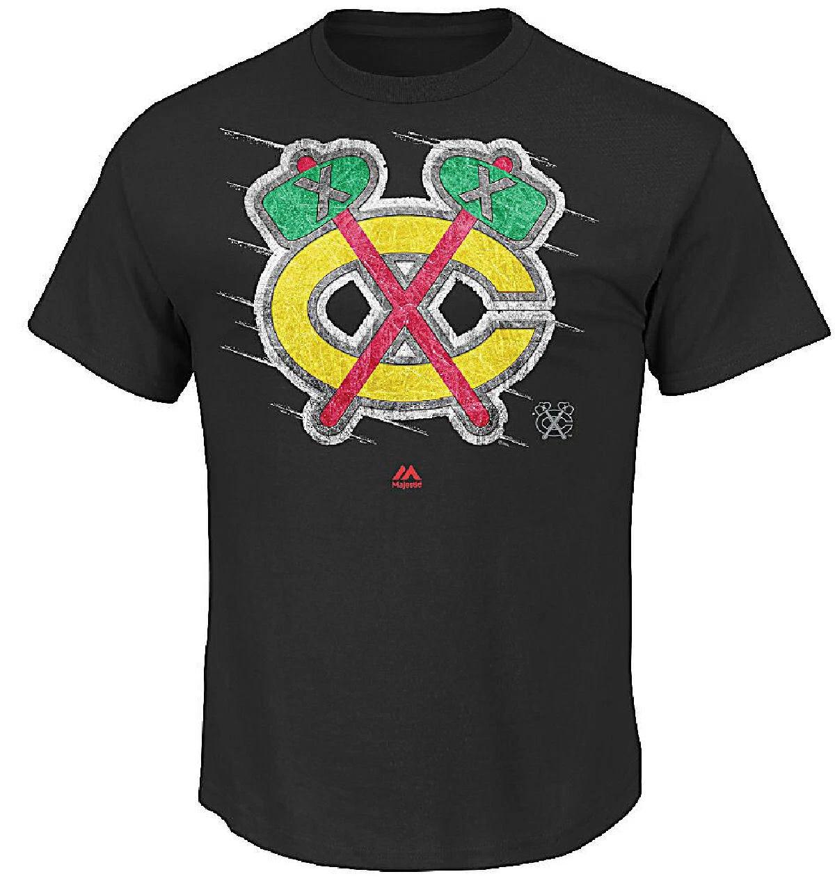 Chicago Blackhawks Men s Black Pond Hockey Short Sleeve T shirt (Medium 2XL