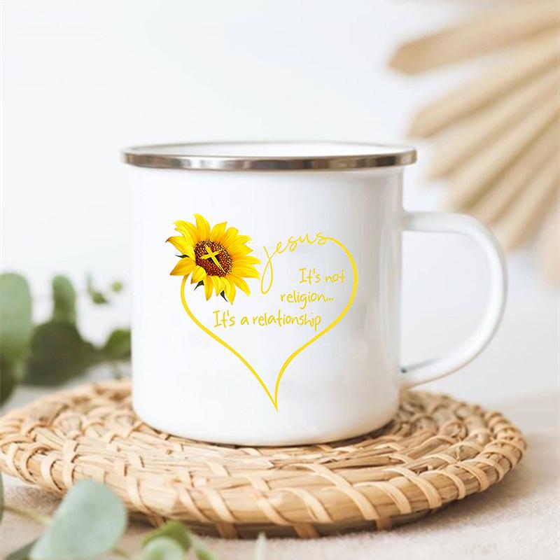 Peace Love Sunflower Elephant Print Mugs Stainless Cup of Coffee Original Breakfast Cups to Sublimate Cupshe Mug Drinkware Beer