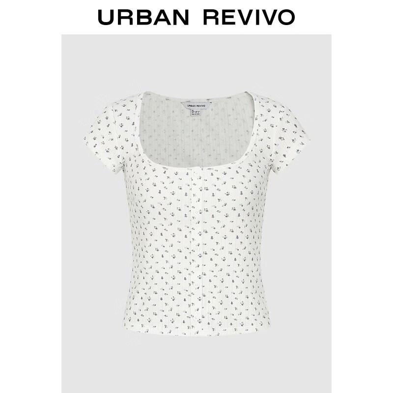 

UR 2026 Spring Women s Casual Floral U-Neck Button Slim-Fit T-Shirt L