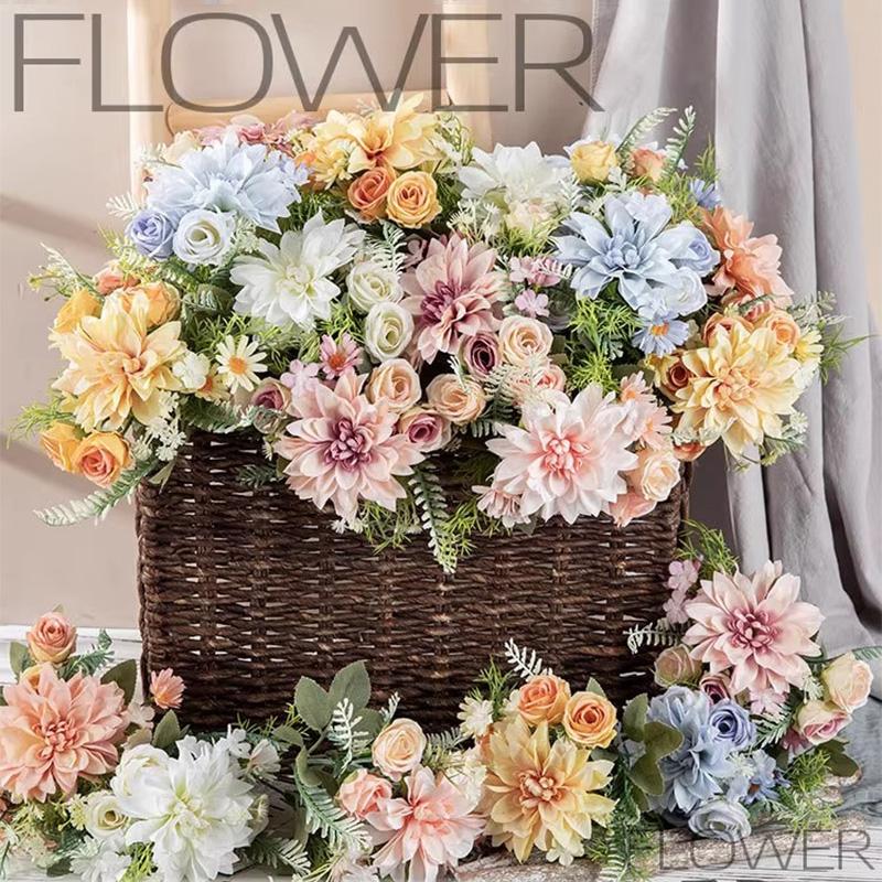 Lifelike Artificial Dahlia Flower Aesthetic Faux Flower Bouquet Long Branch Silk Dahlia Flower Wedding Party Home Decor