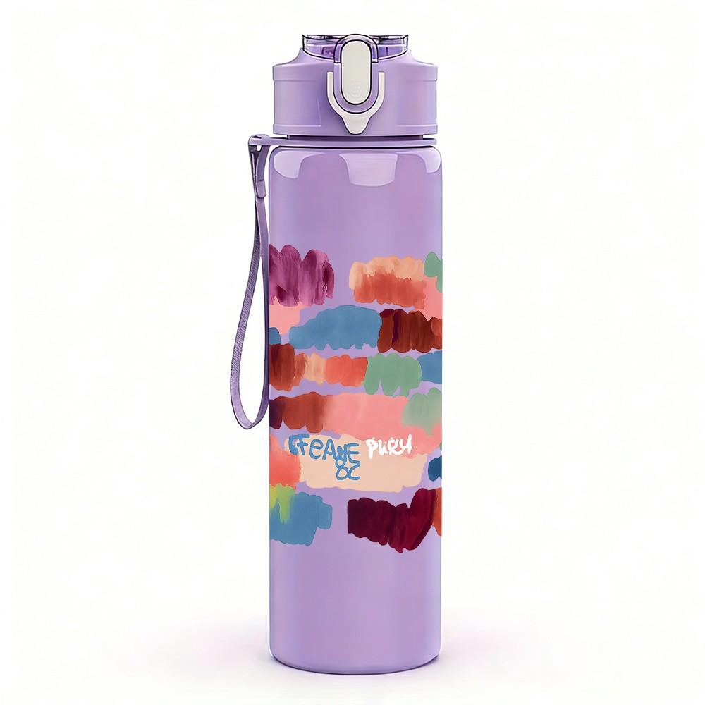1PC Color Block Abstract Brush Art 750ml Color Plastic Sports Water Bottle Leakproof Flip Straw Lid Suitable for Sports Office Home Use