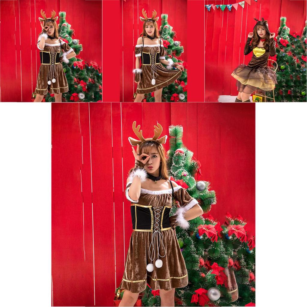 Christmas Reindeer Women Costume Fashion Cosplay Party Deer Fancy Outfit Dress