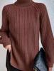 2026 autumn and winter new cross-border turtleneck knitted sweater medium and long shoulder sleeves high lapel split ends soft and comfortable women's