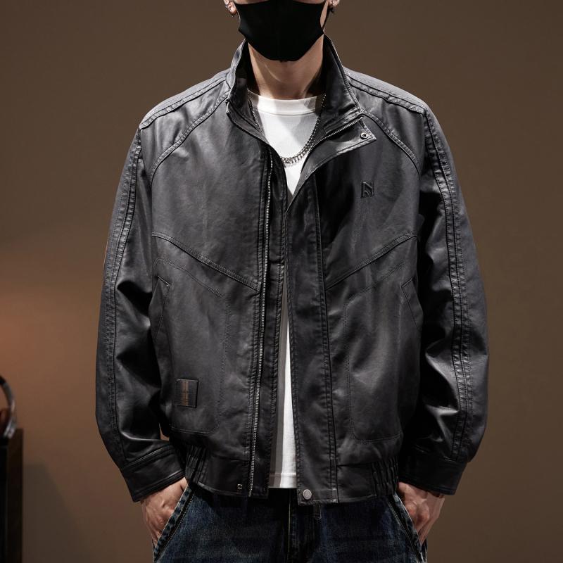 Men's American Retro PU Leather Windproof Jacket, Spring 2025 - Loose, Trendy, Plus Size Outerwear