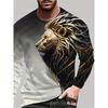 Spring and Autumn Round Neck 3D Lion Pattern Printed Top Fashionable Casual Long Sleeved Men's T-shirts